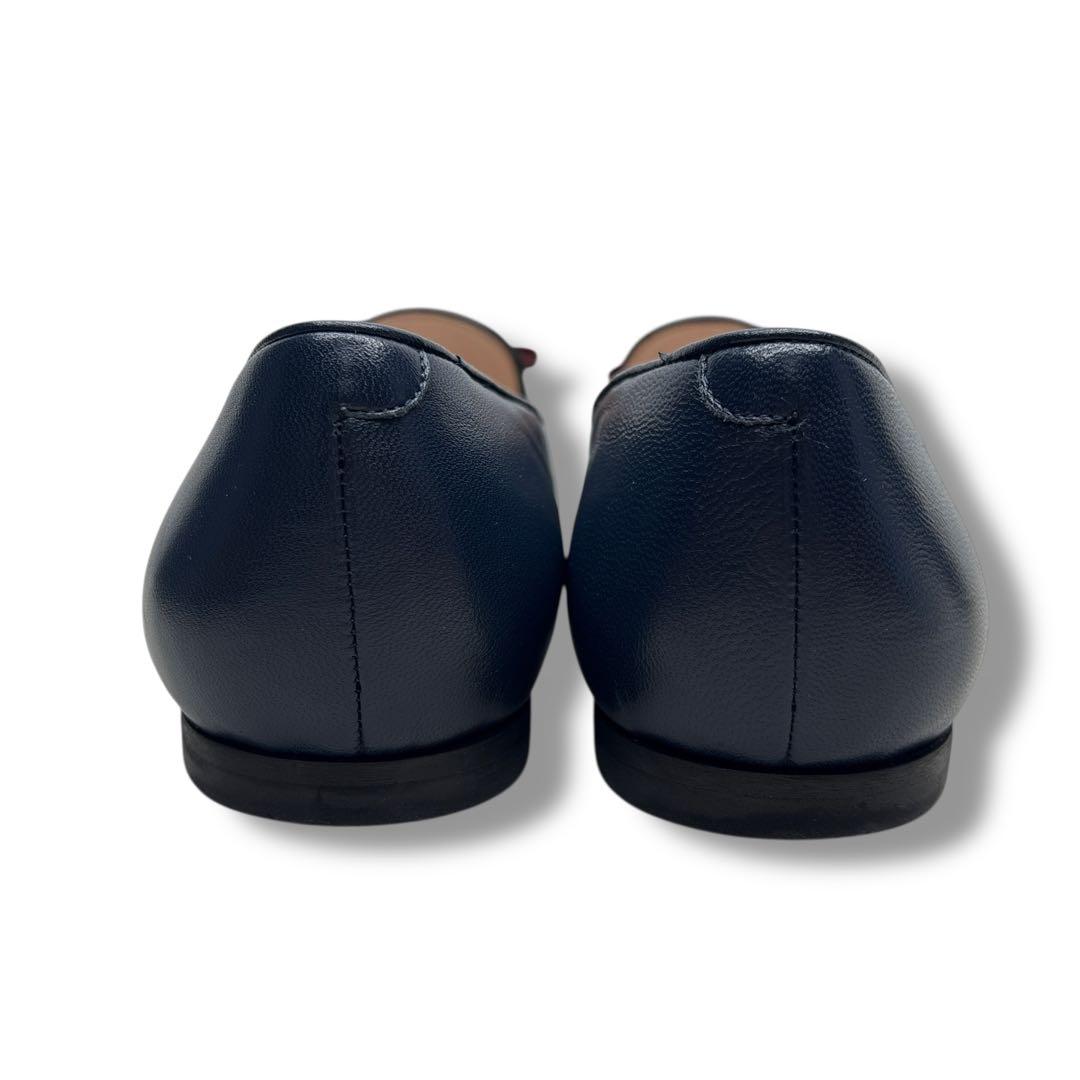 未使用級■BALLY バリー【25.0】フラット パンプス ネイビー レザー