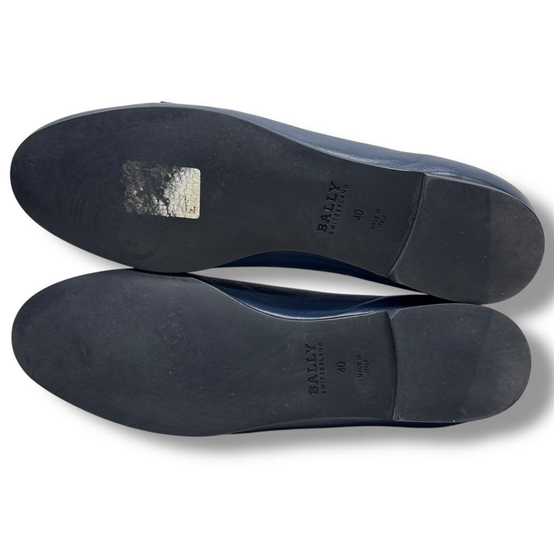 未使用級■BALLY バリー【25.0】フラット パンプス ネイビー レザー