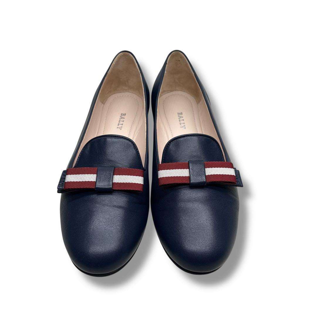 未使用級■BALLY バリー【25.0】フラット パンプス ネイビー レザー