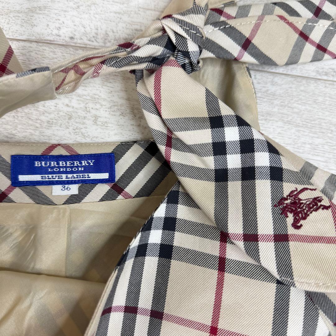 【未使用級】バーバリーブルーレーベル　ワンピースノバチェックロゴホースサイズ36