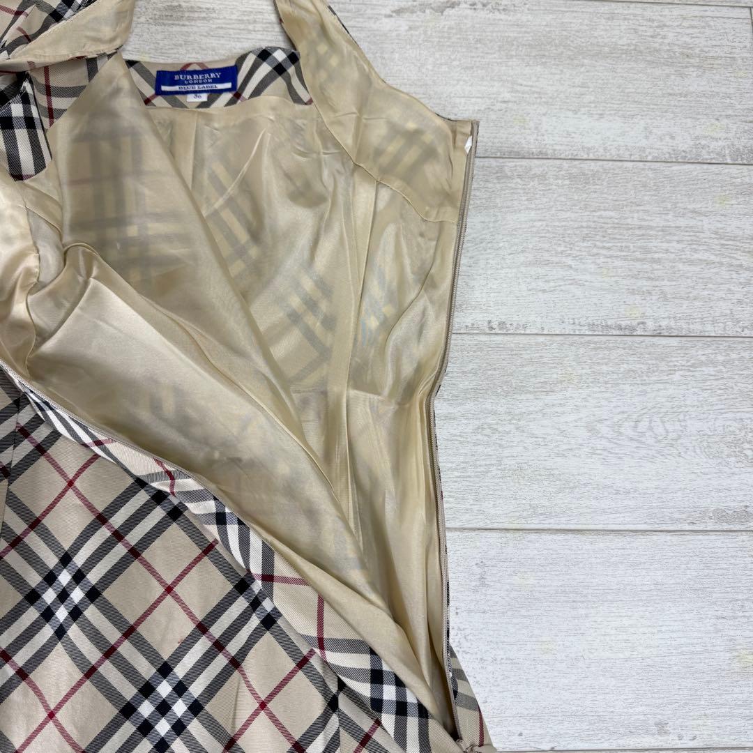 【未使用級】バーバリーブルーレーベル　ワンピースノバチェックロゴホースサイズ36