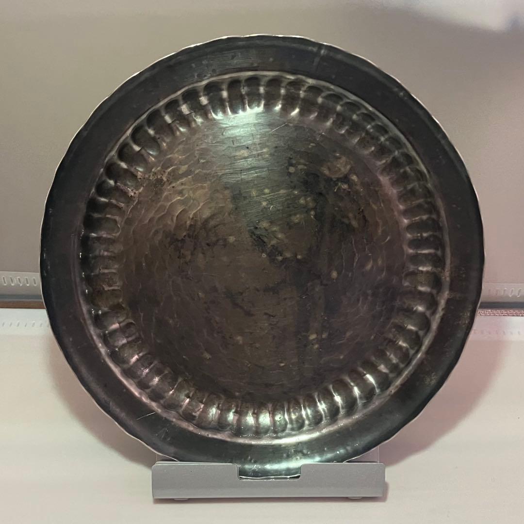 純銀 152g 寿光造 槌目 青海盆 銀皿 菓子器 直径18cm