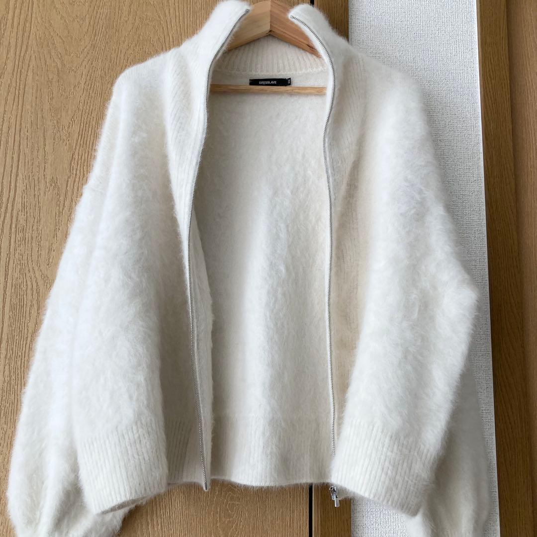 DRESSLAVE ふわふわ　フォックスカシミヤ　ジップブルゾン　白