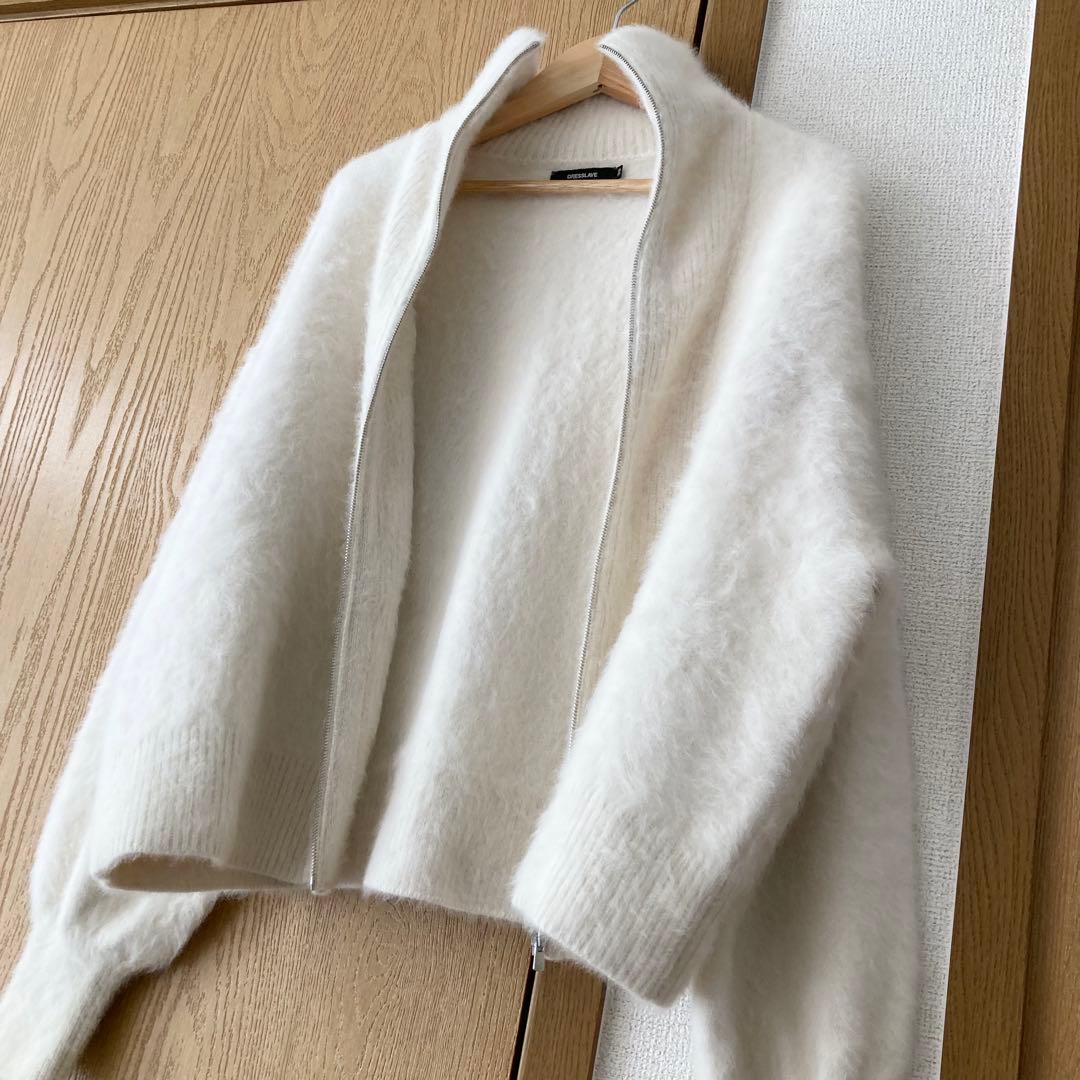 DRESSLAVE ふわふわ　フォックスカシミヤ　ジップブルゾン　白