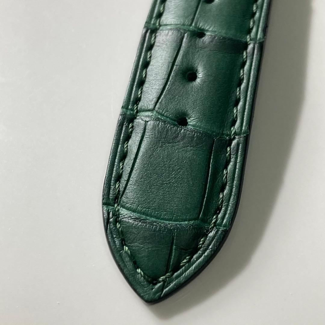 【ジャンルソー】アリゲーター竹斑ストラップ　グリーン　革ベルト　レザーベルト