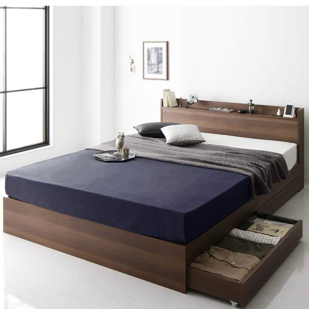 ベッド ベッドフレーム セミダブル ボンネルコイルマットレス付き 収納 引き出し