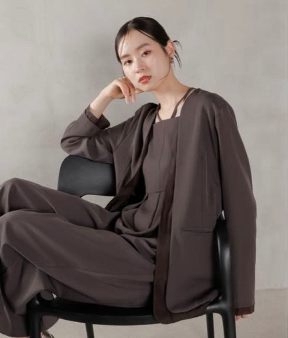 パンツドレス フロントシアージャケット ワイドパンツ オールインワン kana