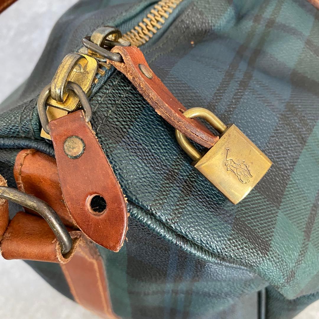 ポロラルフローレン　ボストンバッグ　PVCレザー　ショルダー　チェック柄　旅行