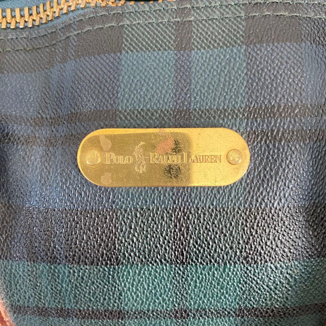 ポロラルフローレン　ボストンバッグ　PVCレザー　ショルダー　チェック柄　旅行