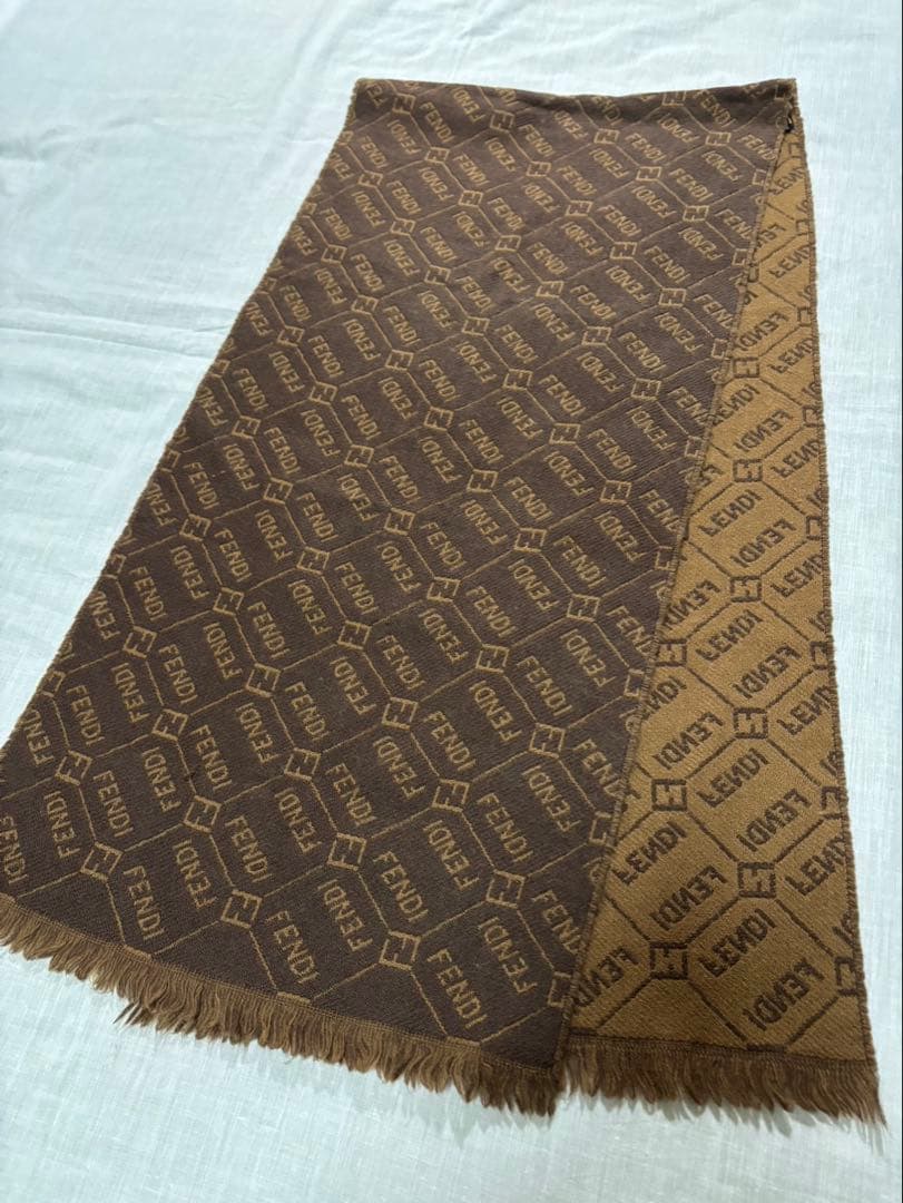 FENDI フェンディ ブランドロゴ柄　ウールマフラー　品質タグ有り