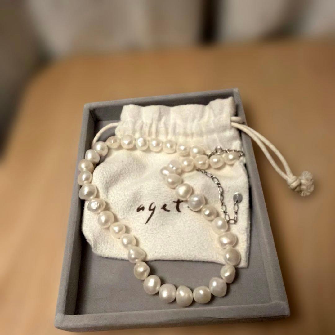 agete アガットバロックパールネックレス　淡水パールシルバー金具【刻印あり】