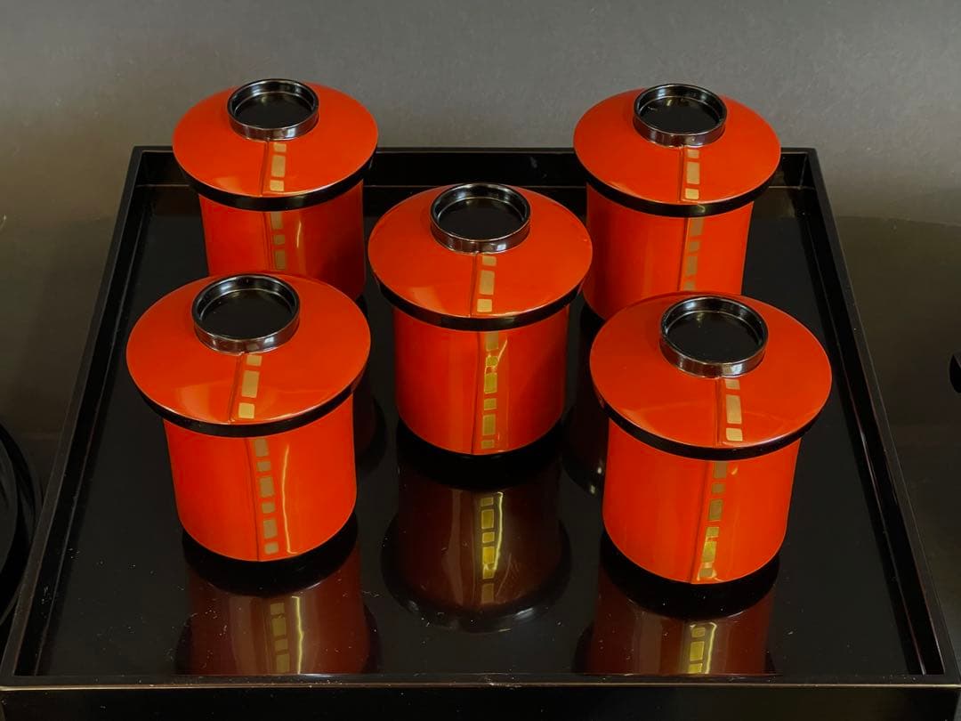 「母」 利休好 輪島塗 懐石具揃 懐石家具 懐石道具 五人前 木製（109あ③）