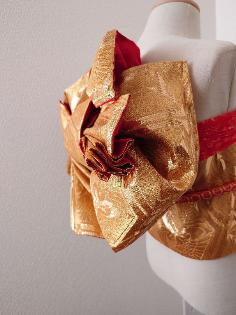 七五三　ハーフ成人式　ジュニア帯　袋帯からの作り帯　1点物　金　鶴柄