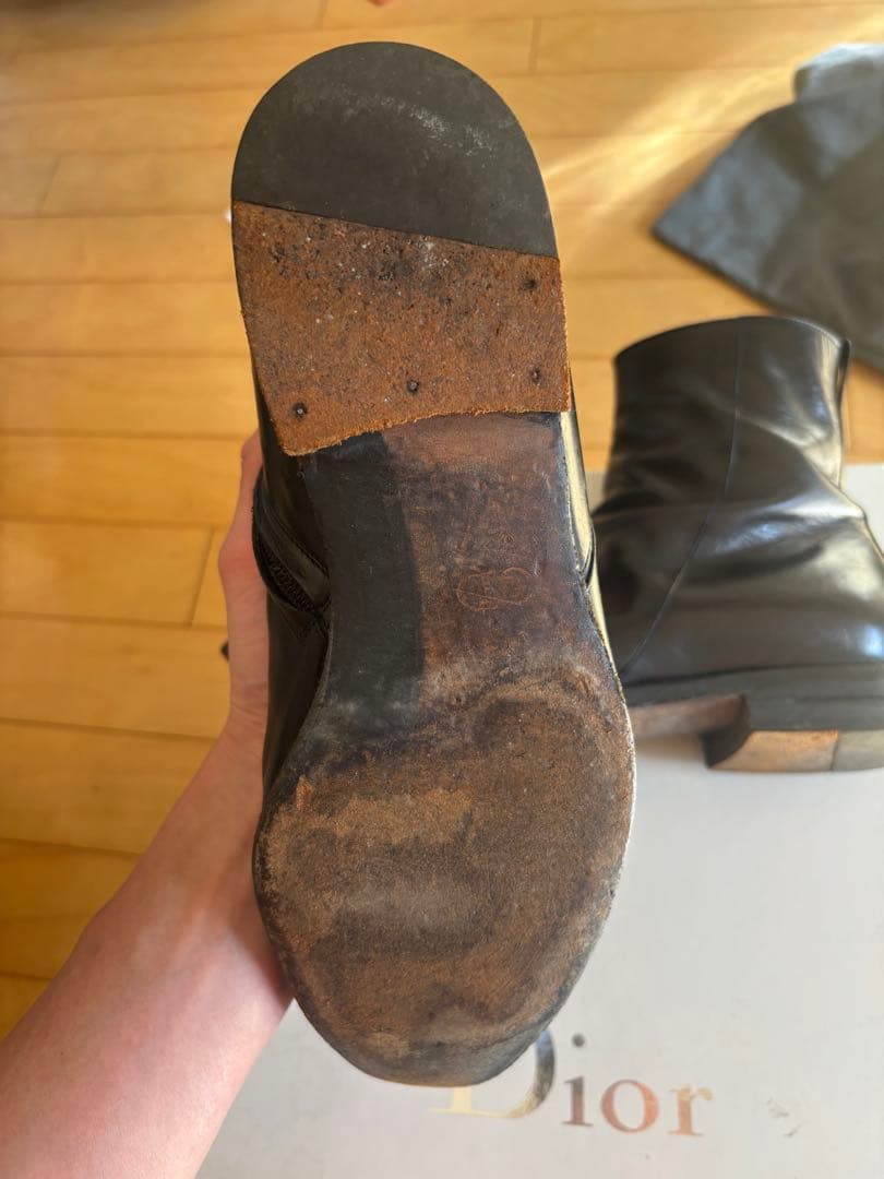 Dior ブラックレザー ジッパーブーツ　hedi 42