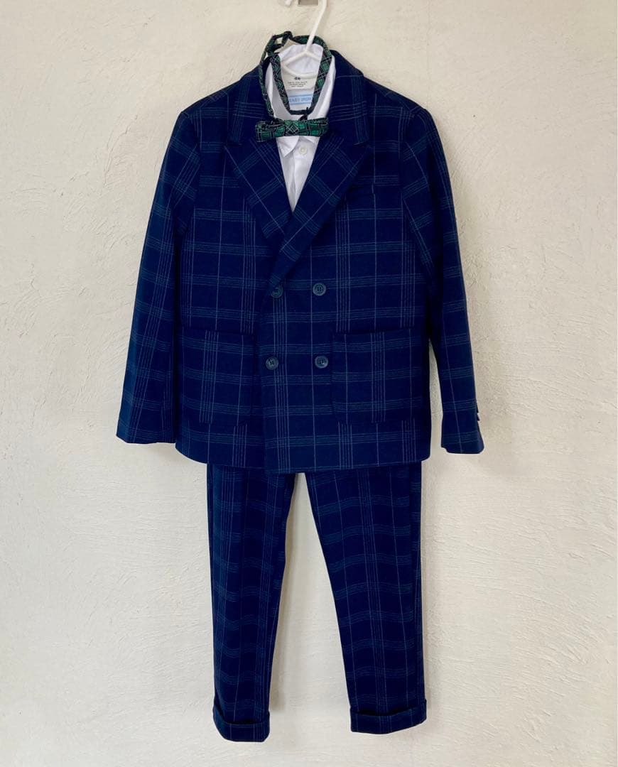 ZARA ネイビーチェック柄　セレモニースーツ　122cm 4点セット