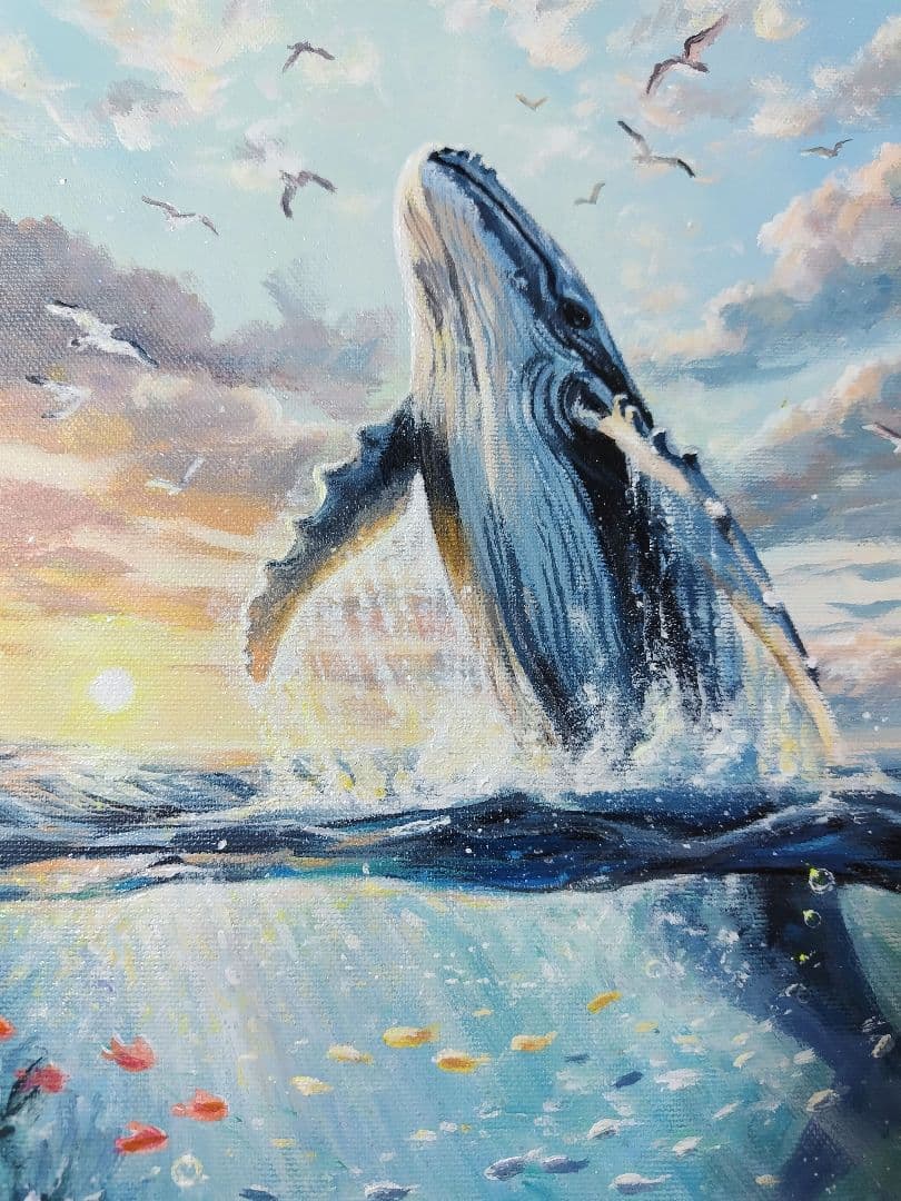 琥*ん様 【クジラの世界】アクリル画 F3 風景画 絵画