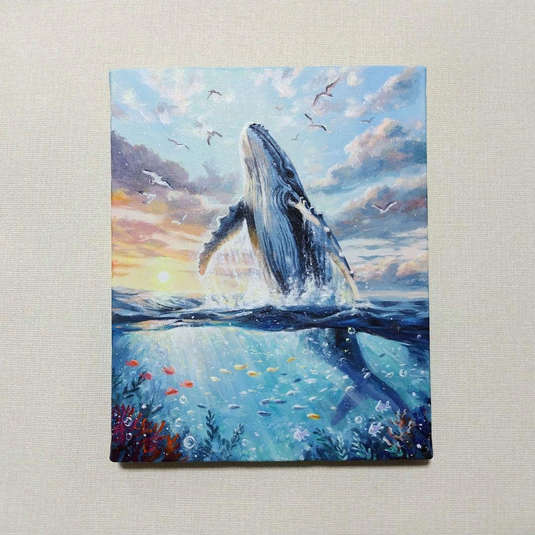 琥*ん様 【クジラの世界】アクリル画 F3 風景画 絵画