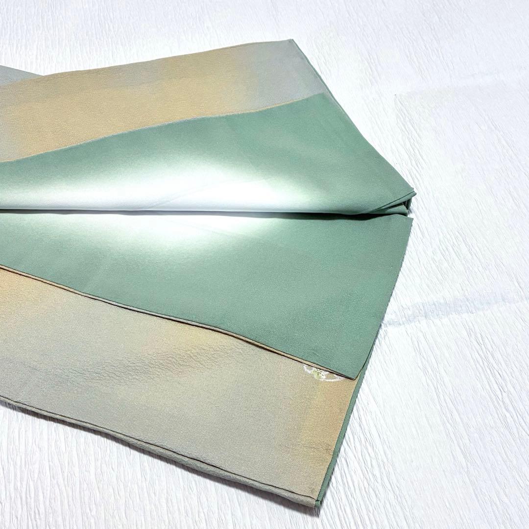 【良品✨】東レシルック　さんび　洗える着物　小紋　ぼかし染め　青磁鼠×砂色　H3