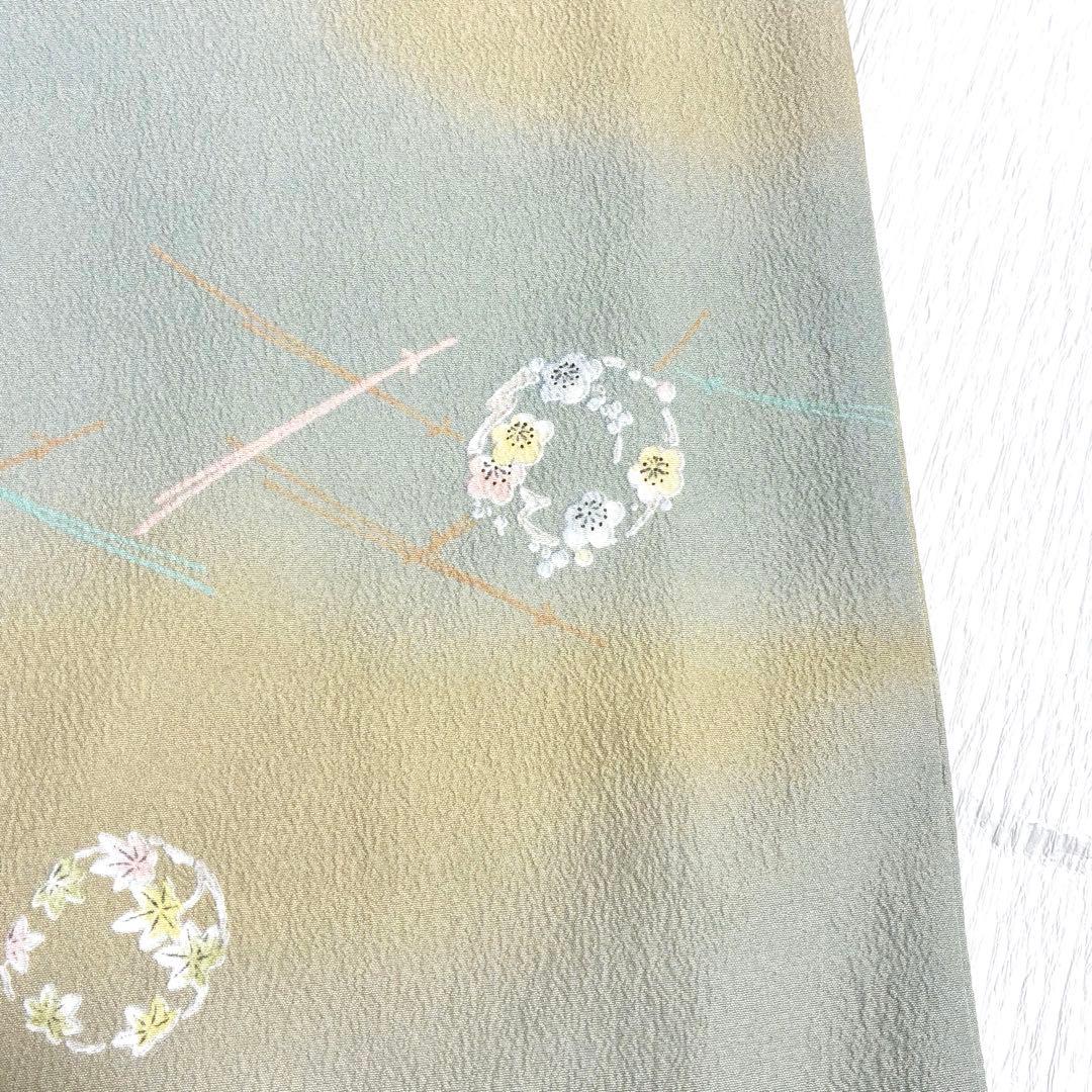 【良品✨】東レシルック　さんび　洗える着物　小紋　ぼかし染め　青磁鼠×砂色　H3