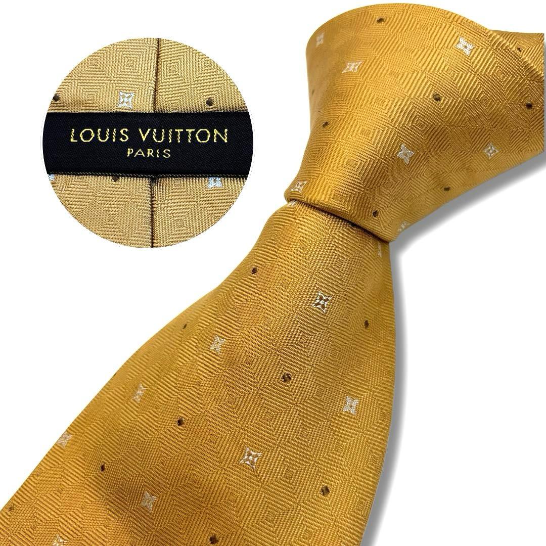 LOUIS VUITTON シルクネクタイ モノグラム 幾何学柄 イエロー
