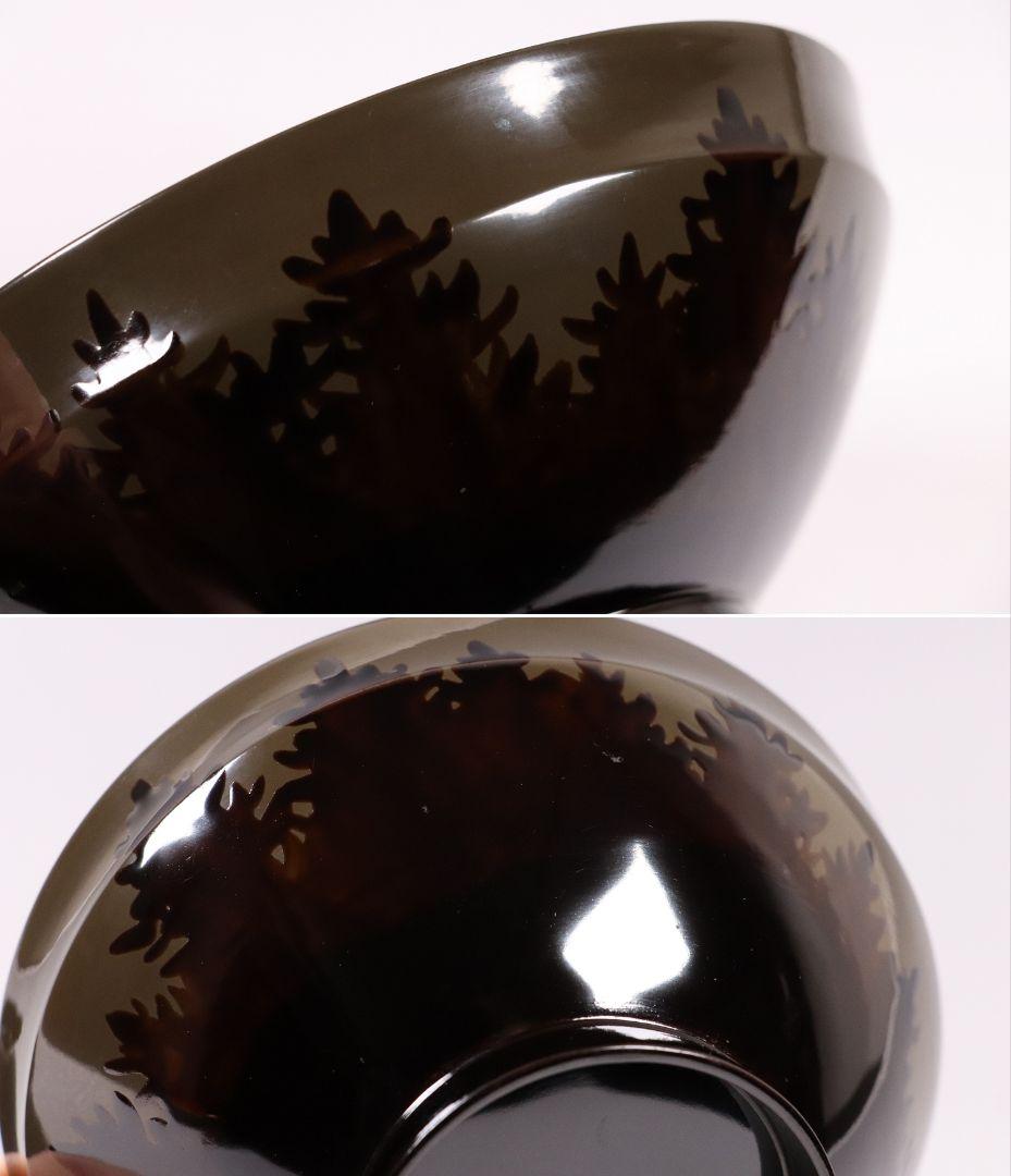 CL14 時代木製漆器 森に鳥 金蒔絵 吸物椀 二客 黒塗 朱塗 闇絵