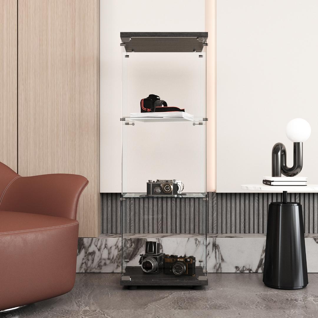 【撮影使用品】ガラスコレクションケース｜3段スリム黒｜フィギュア棚｜ショーケース