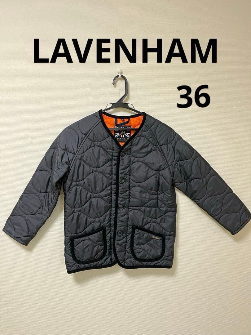 美品 LAVENHAM ラベンハム ノーカラー　キルティングジャケット 黒 36