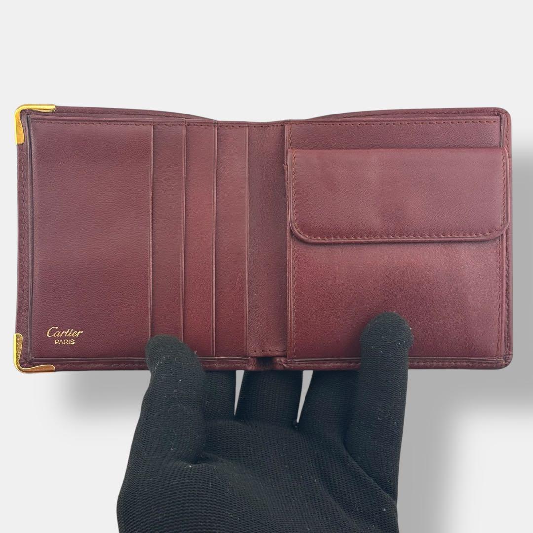 美品 付属品完備 カルティエ 二つ折り財布 マストライン レザー ボルドー 貴重