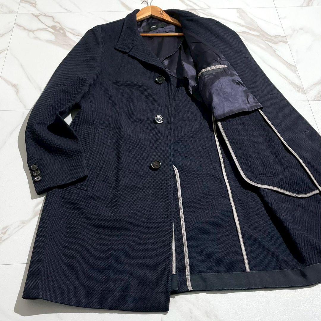 HUGO BOSS チェスターコート ロゴワッペン ネイビー マルゾット生地