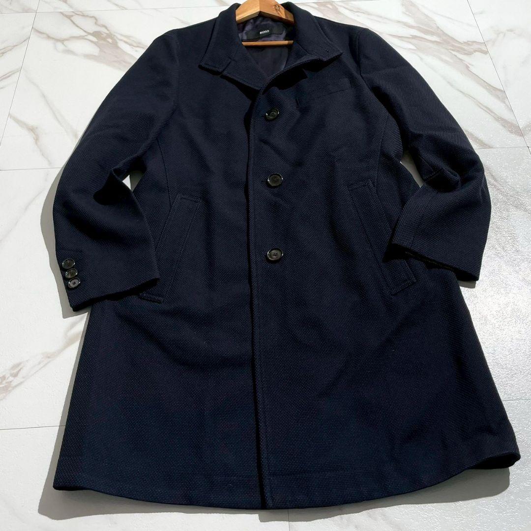 HUGO BOSS チェスターコート ロゴワッペン ネイビー マルゾット生地
