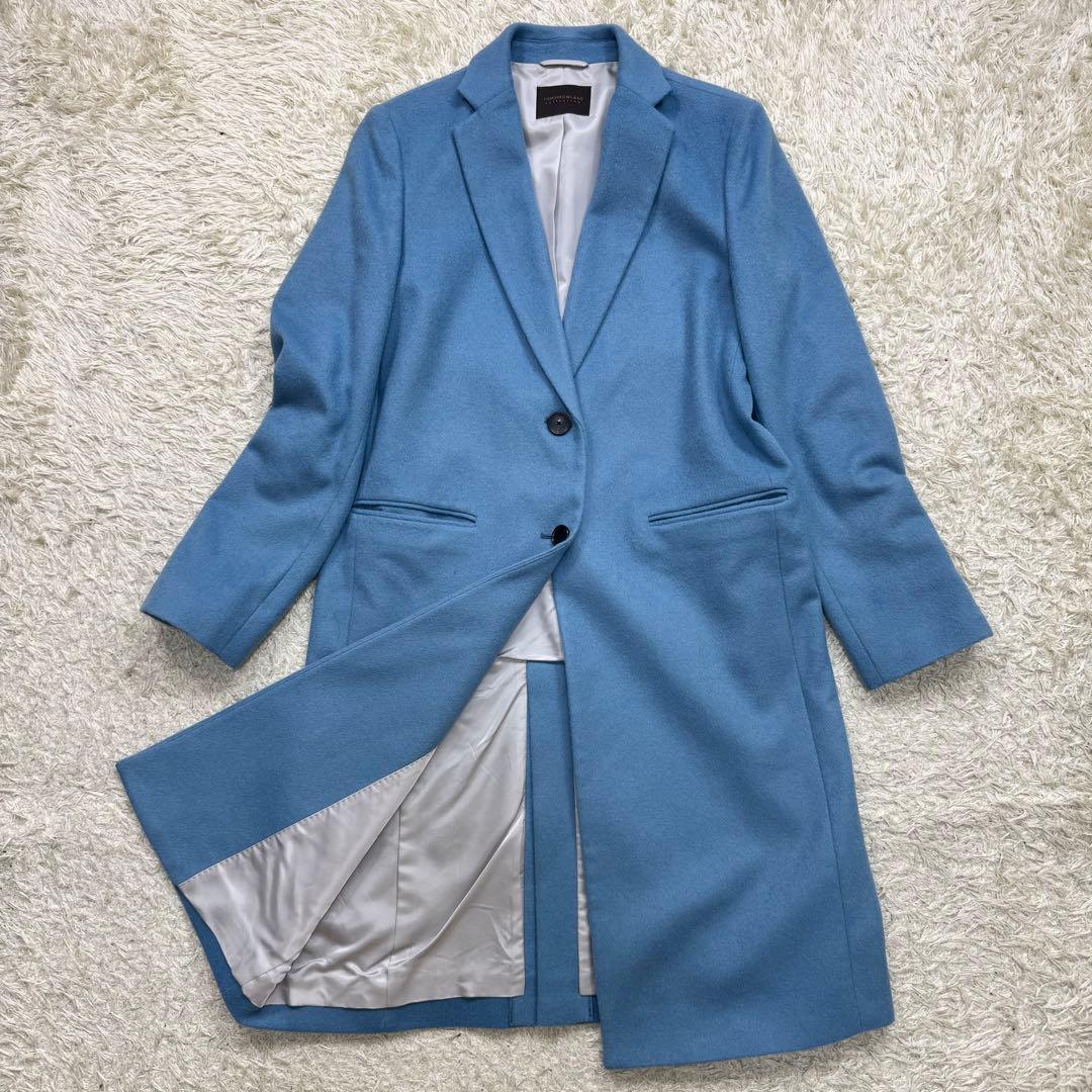 美品　トゥモローランド　チェスターコート　カシミヤ混　ブルー　レディース　S