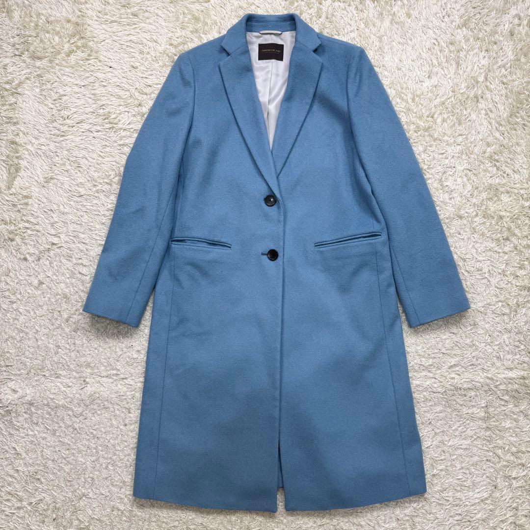 美品　トゥモローランド　チェスターコート　カシミヤ混　ブルー　レディース　S