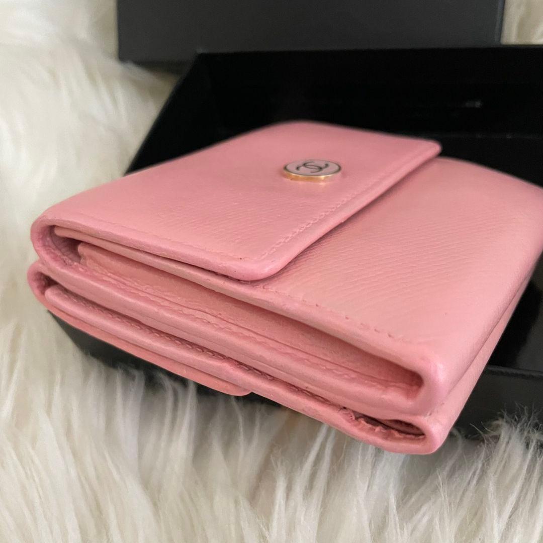 シャネル CHANEL 財布 三つ折りピンク ココボタン ココマーク