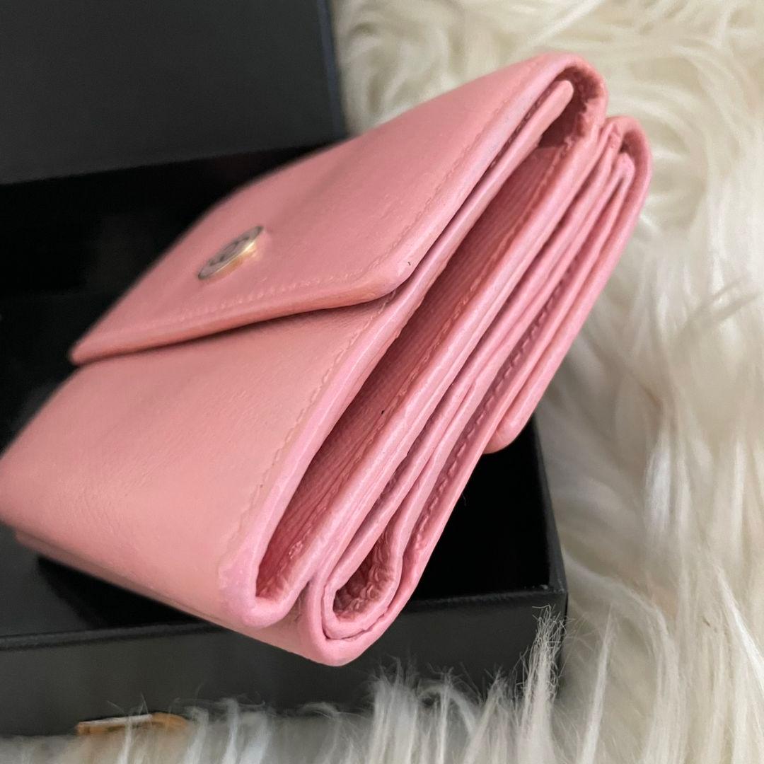 シャネル CHANEL 財布 三つ折りピンク ココボタン ココマーク