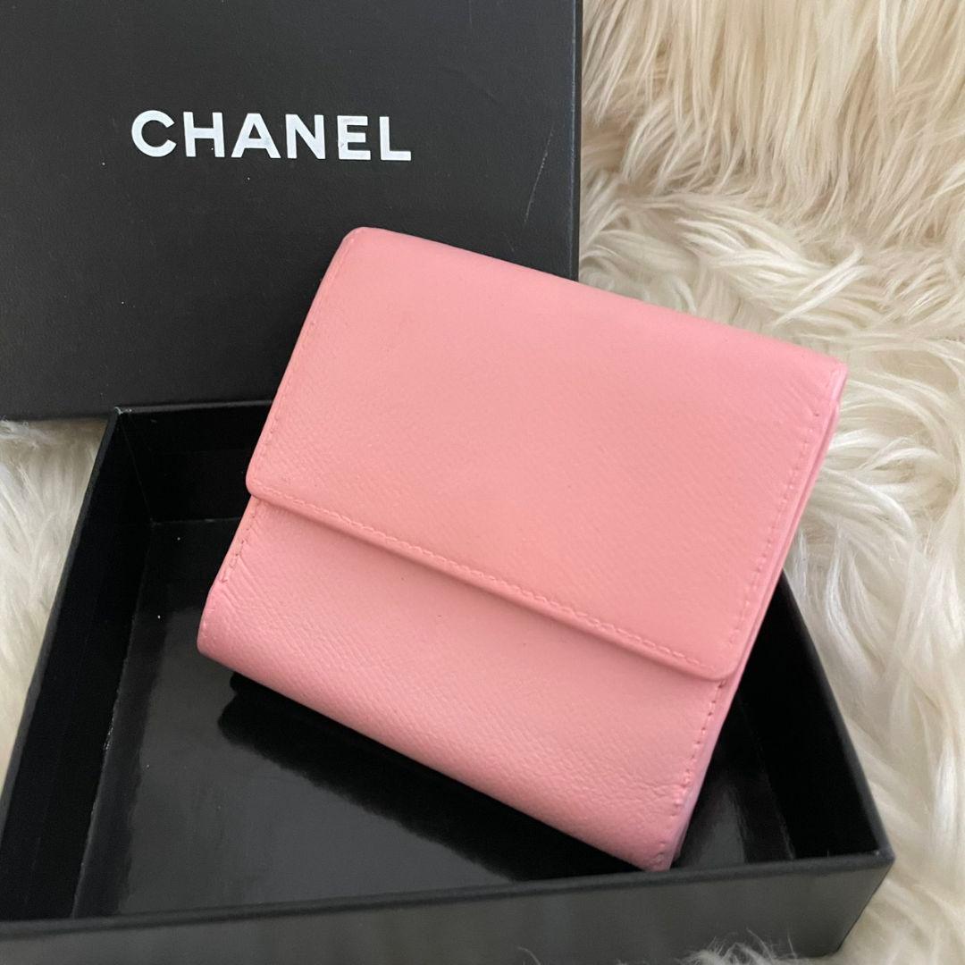 シャネル CHANEL 財布 三つ折りピンク ココボタン ココマーク