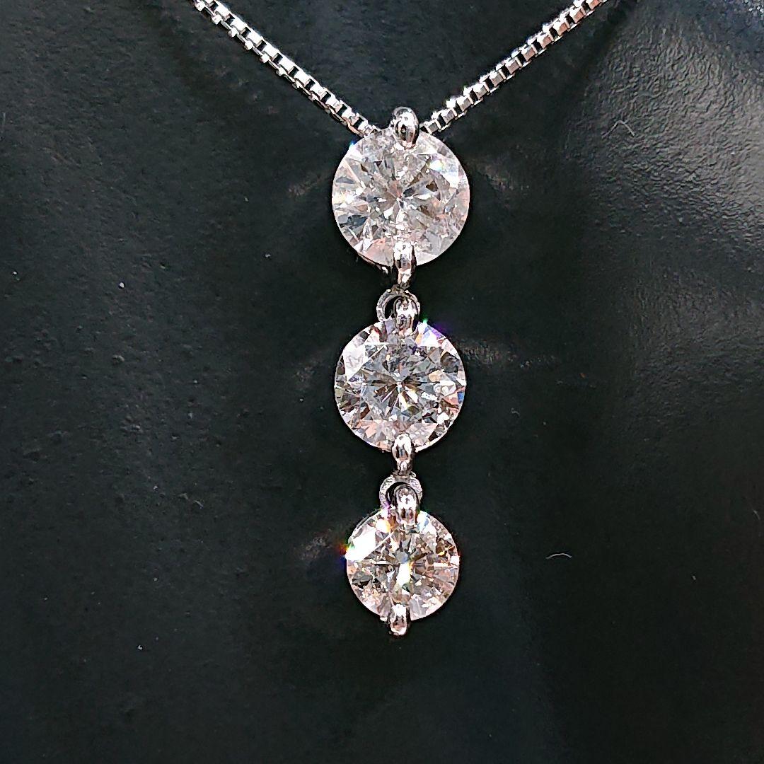 ゆみ様1カラットUP 3粒 揺れる 天然ダイヤモンドネックレスPt900/850