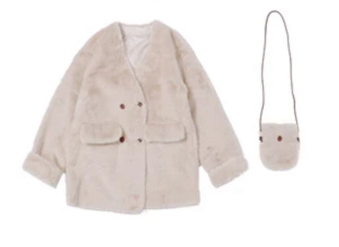 バッグ付エコファーノーカラーコート　リュミエ　lumier同型　ベージュ