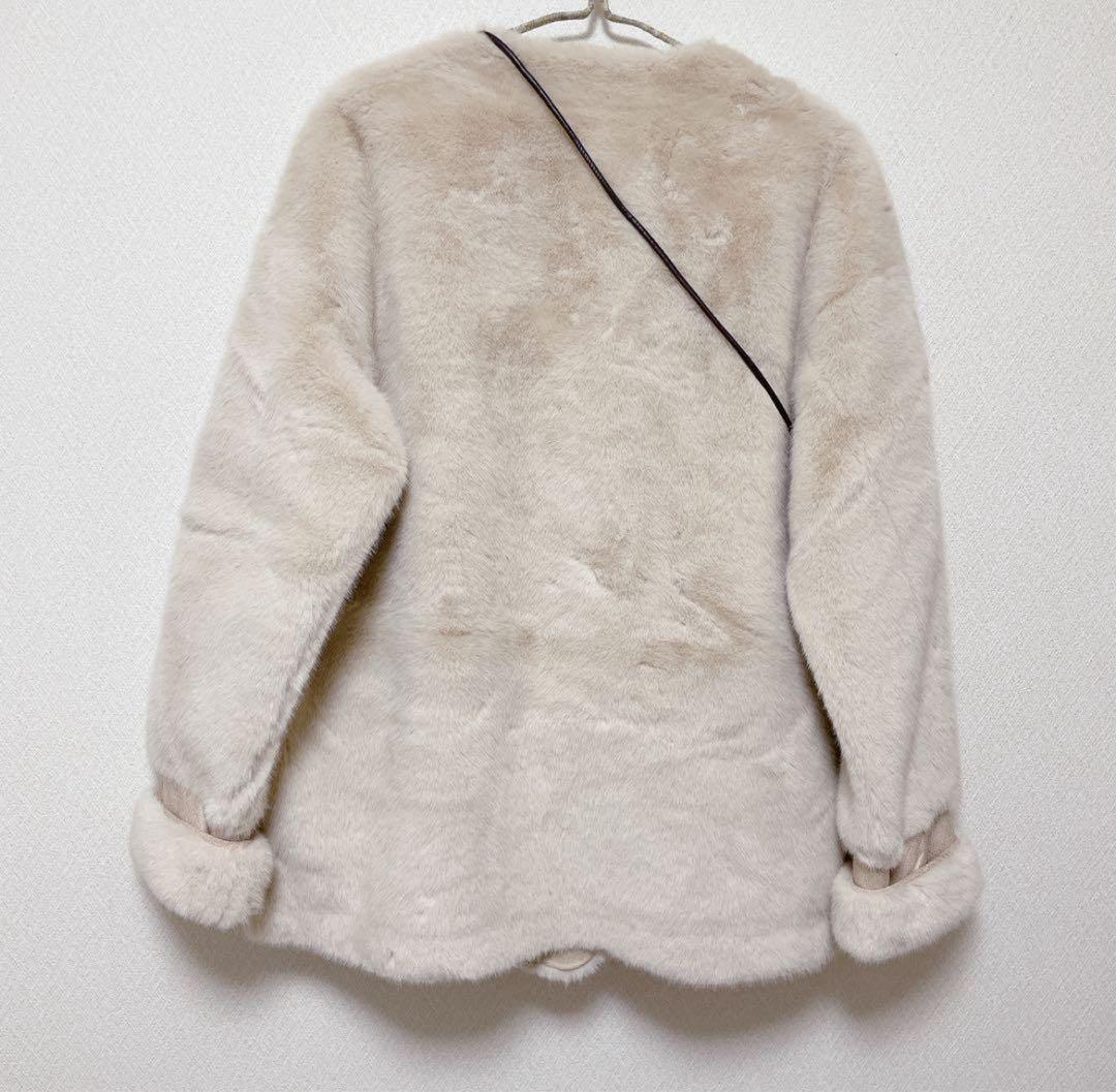 バッグ付エコファーノーカラーコート　リュミエ　lumier同型　ベージュ