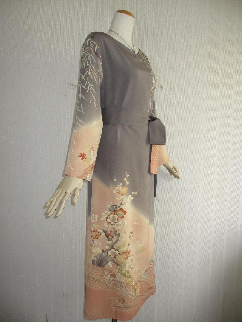 L～2Ｌサイズ　訪問着からの着物リメイクドレスです　着丈１２１cm