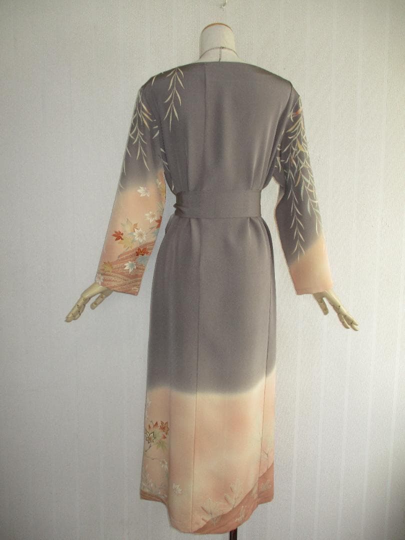 L～2Ｌサイズ　訪問着からの着物リメイクドレスです　着丈１２１cm