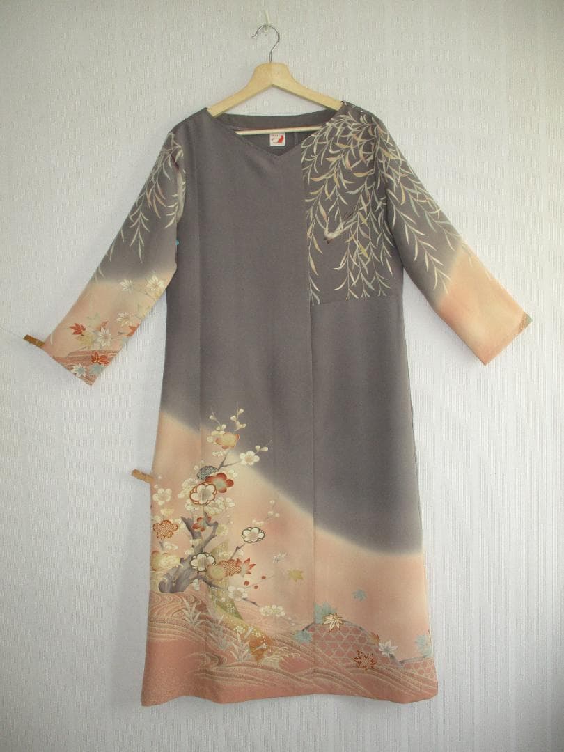 L～2Ｌサイズ　訪問着からの着物リメイクドレスです　着丈１２１cm