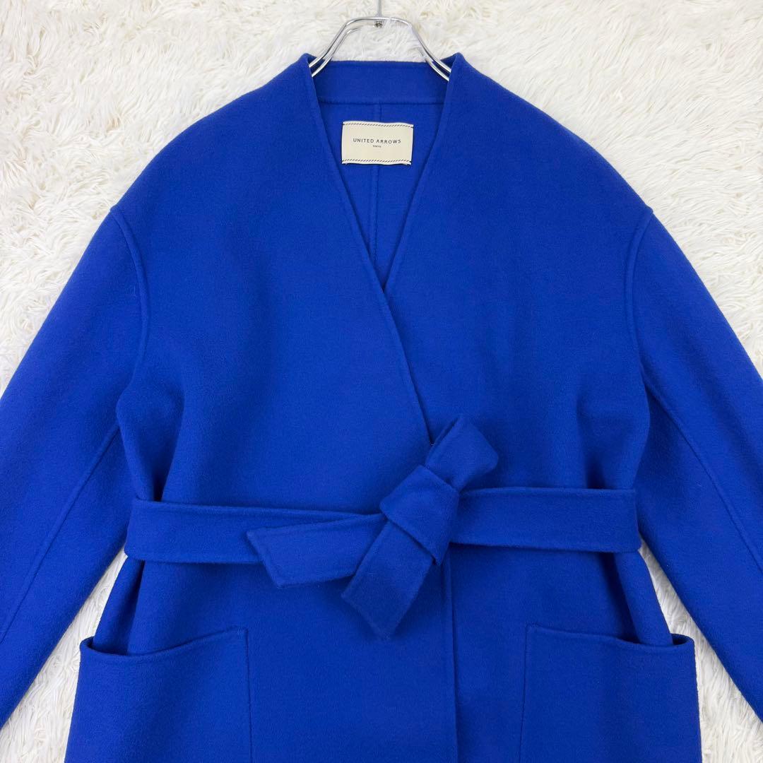 美品 ユナイテッドアローズ ダブルフェイスベルテッドコート リバーコート ロング