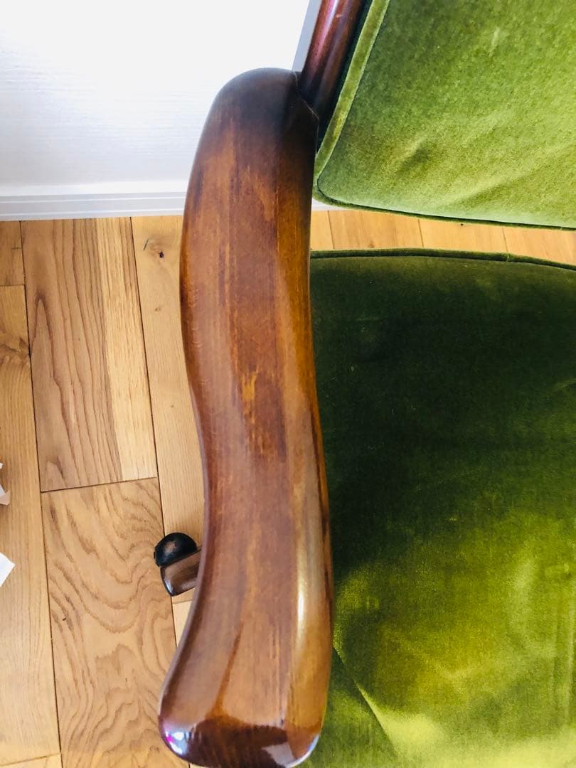 カリモク　ビンテージ　アンティーク　グリーンベルベット回転式デスクチェア