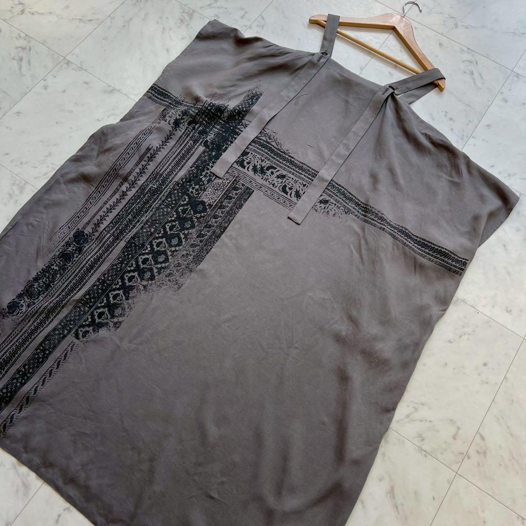 Y'S ヨウジヤマモト 2024 肩紐スクエアドレス エスニック柄 キャミワンピ