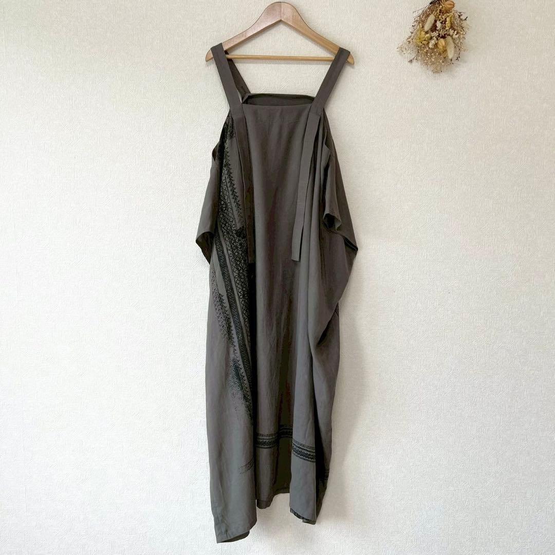 Y'S ヨウジヤマモト 2024 肩紐スクエアドレス エスニック柄 キャミワンピ