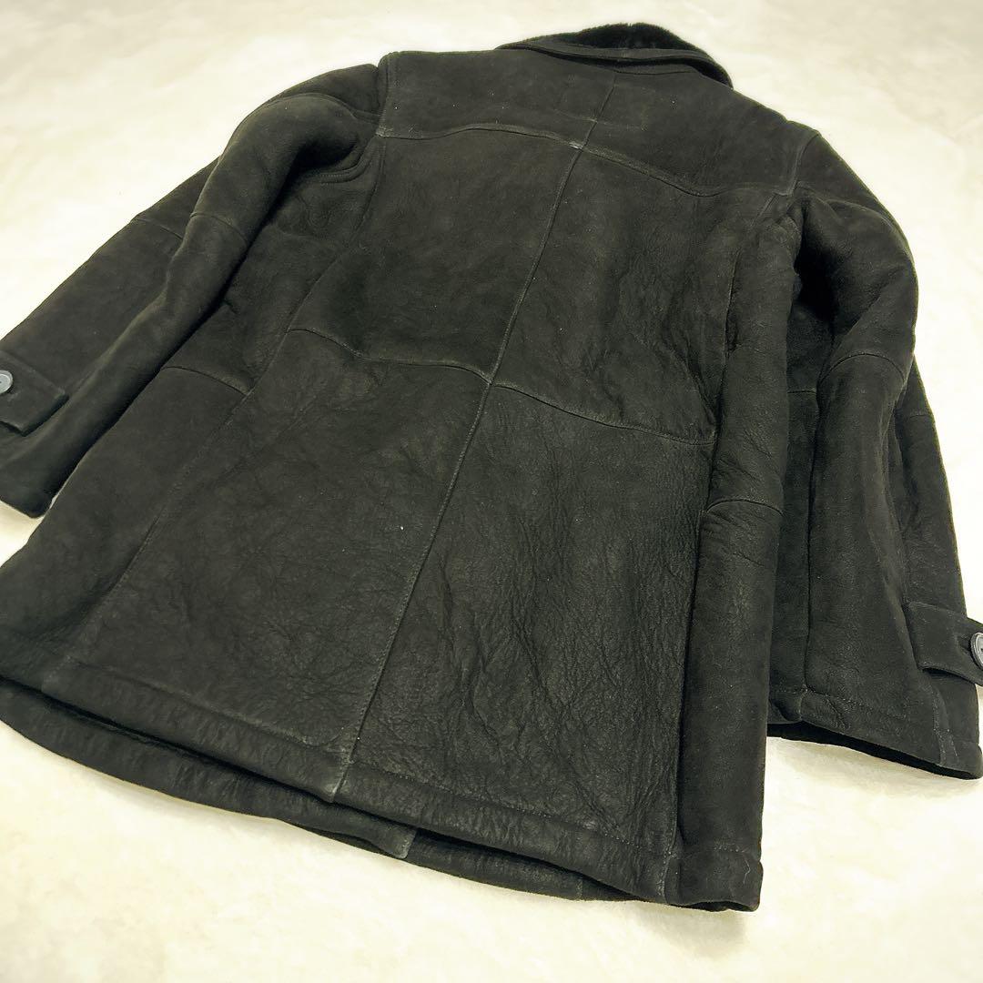 ジョージア 羊革ムートンコート 裏地ムートン 表地シープスキン ブラックPコート