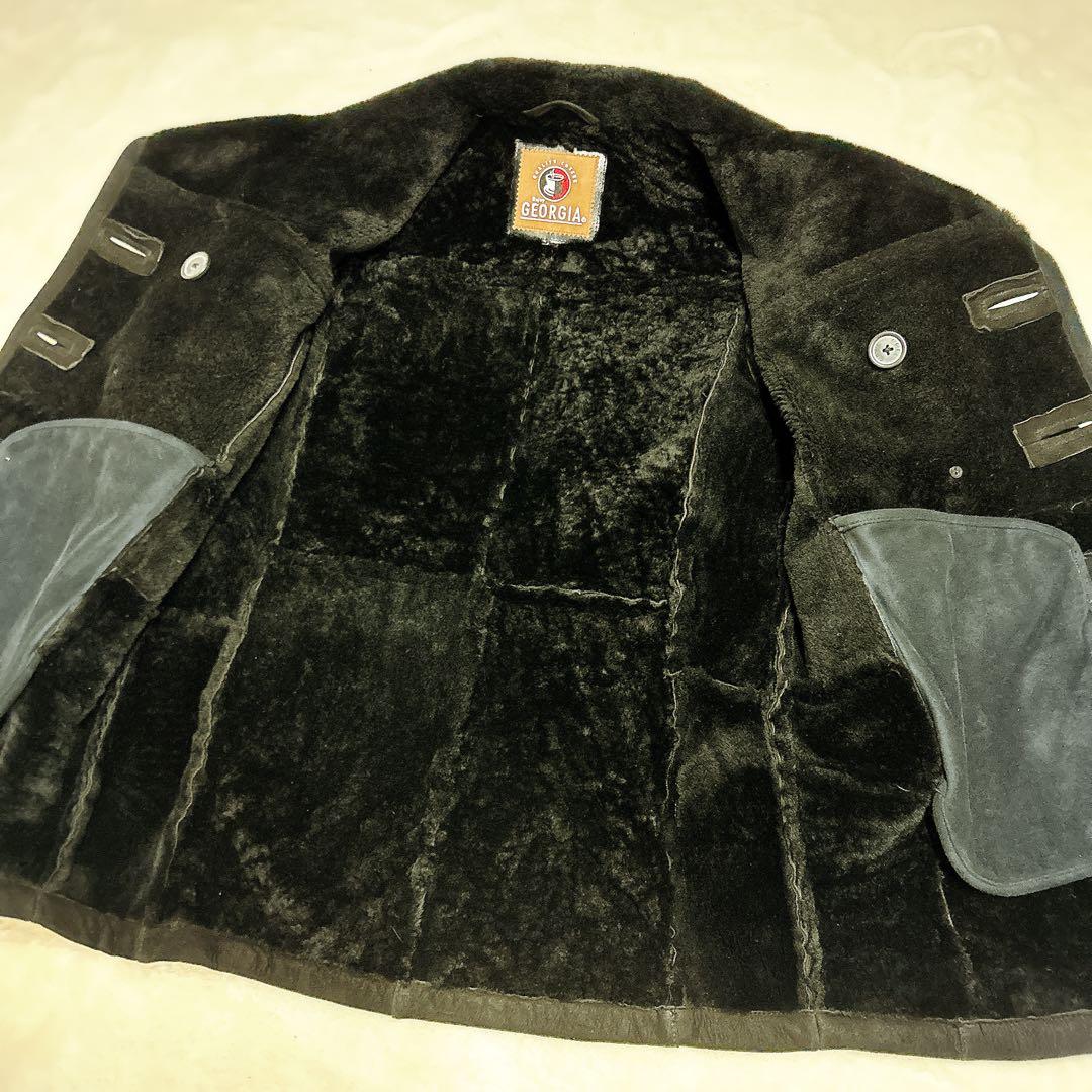 ジョージア 羊革ムートンコート 裏地ムートン 表地シープスキン ブラックPコート
