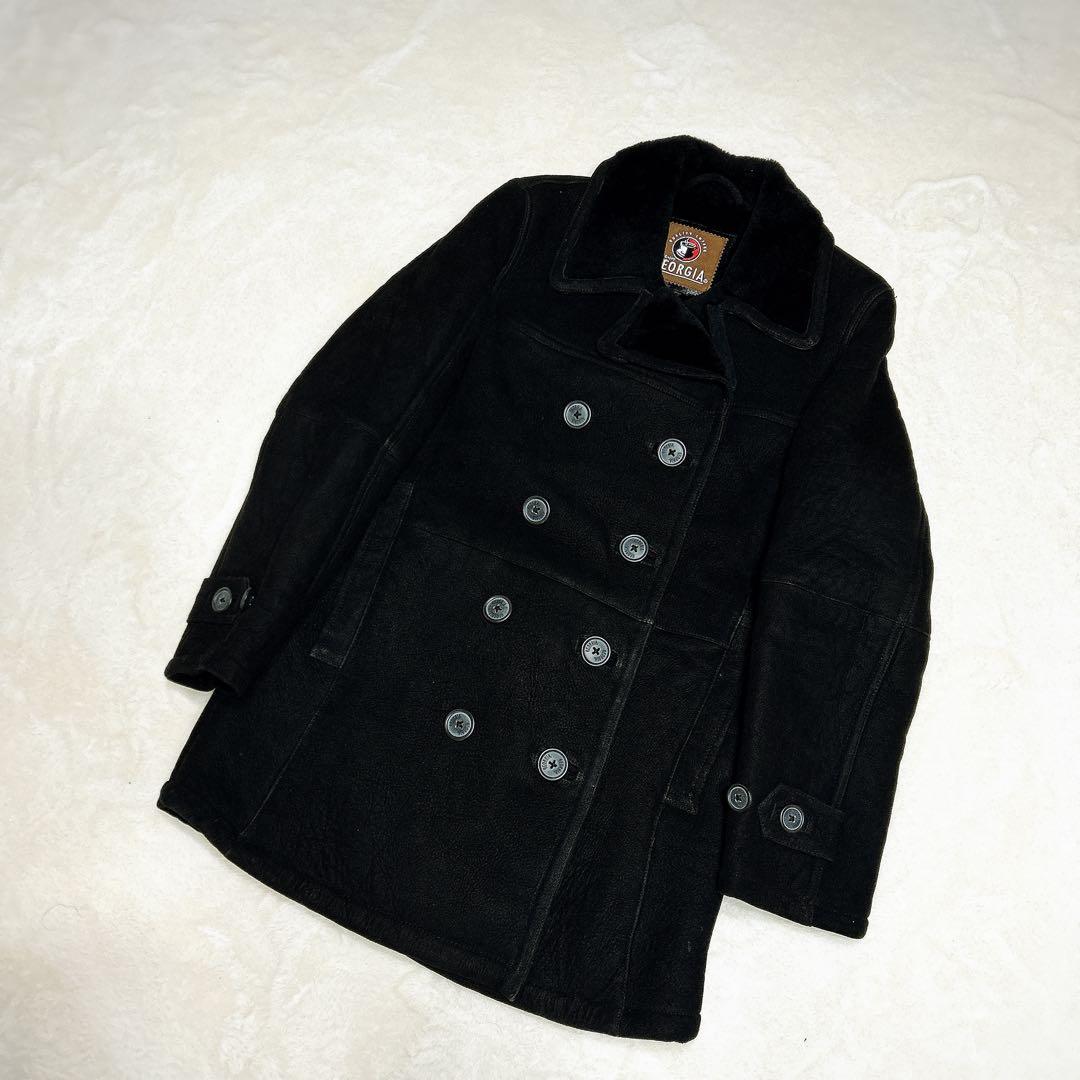 ジョージア 羊革ムートンコート 裏地ムートン 表地シープスキン ブラックPコート