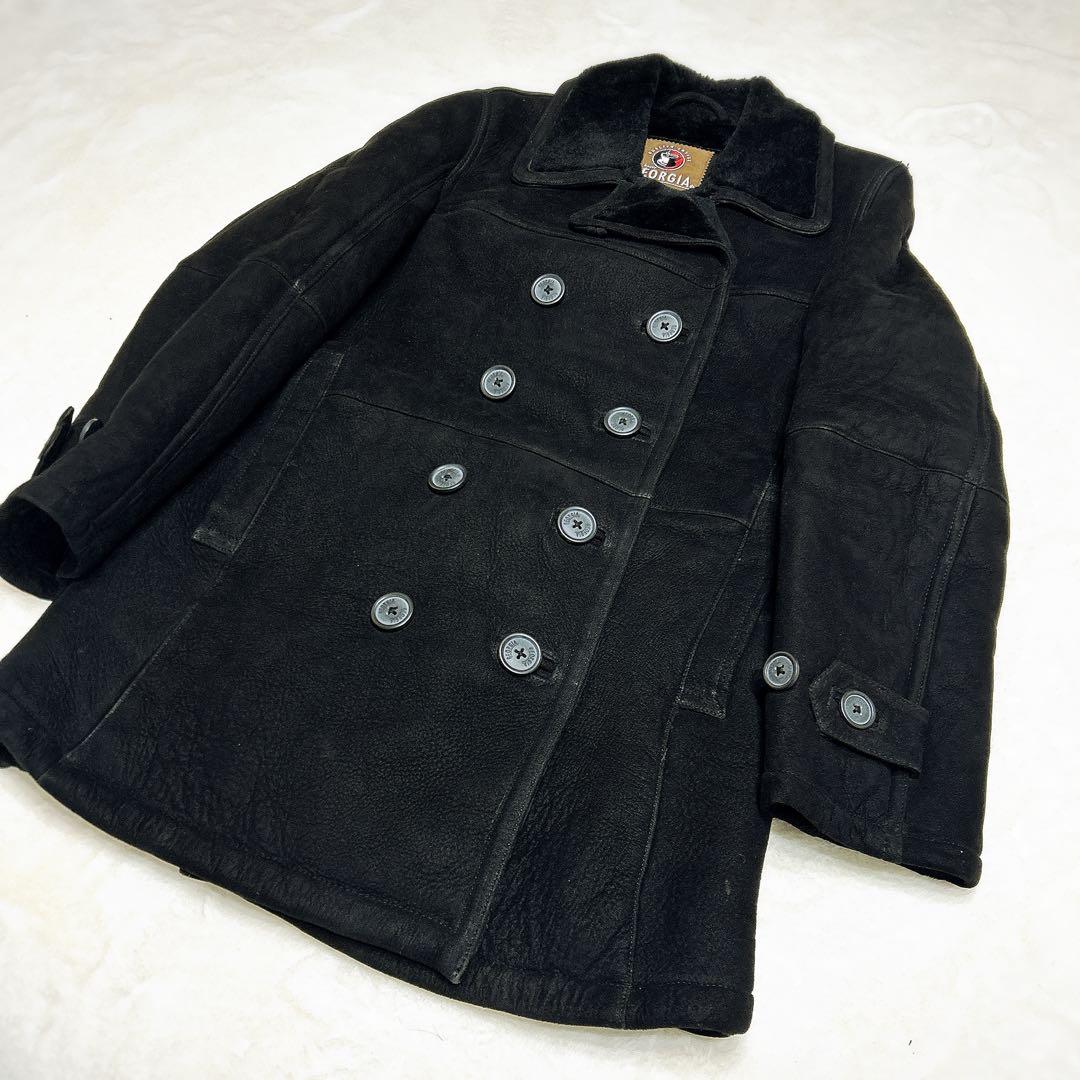 ジョージア 羊革ムートンコート 裏地ムートン 表地シープスキン ブラックPコート