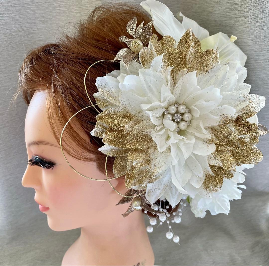 ホワイト　和装髪飾り　振袖髪飾り　成人式髪飾り　結婚式髪飾り　白無垢髪飾り